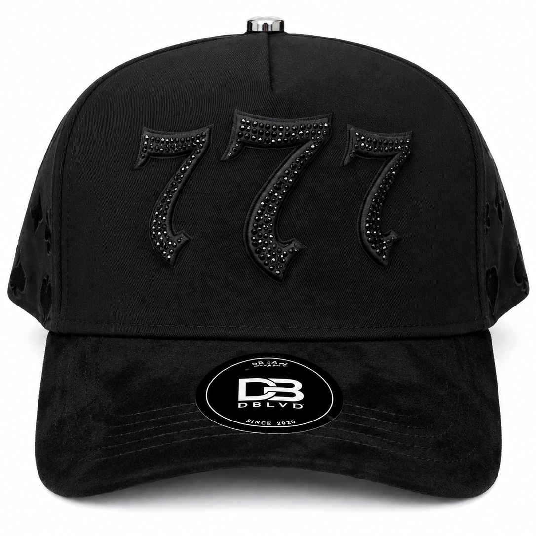 Black 777 Rhinestone Snapback Hat – front view
