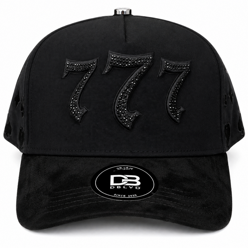 Black 777 Rhinestone Snapback Hat – front view