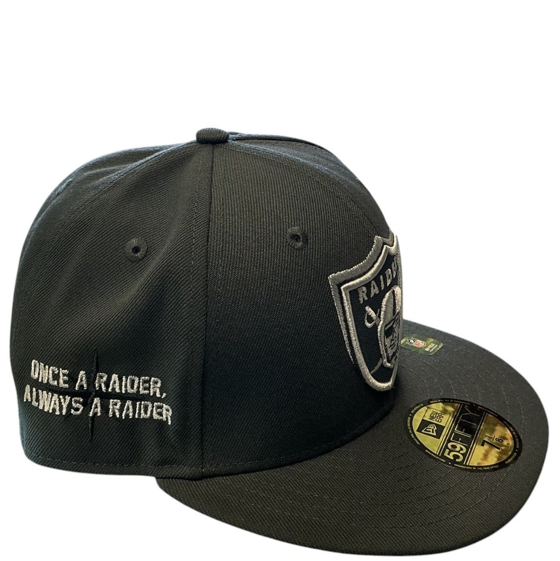 Las Vegas Raiders black and silver New Era 59FIFTY fitted hat - back view
