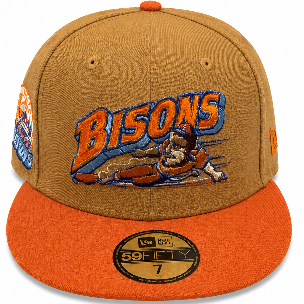 Buffalo Bisons brown/orange New Era 59FIFTY fitted hat - side view