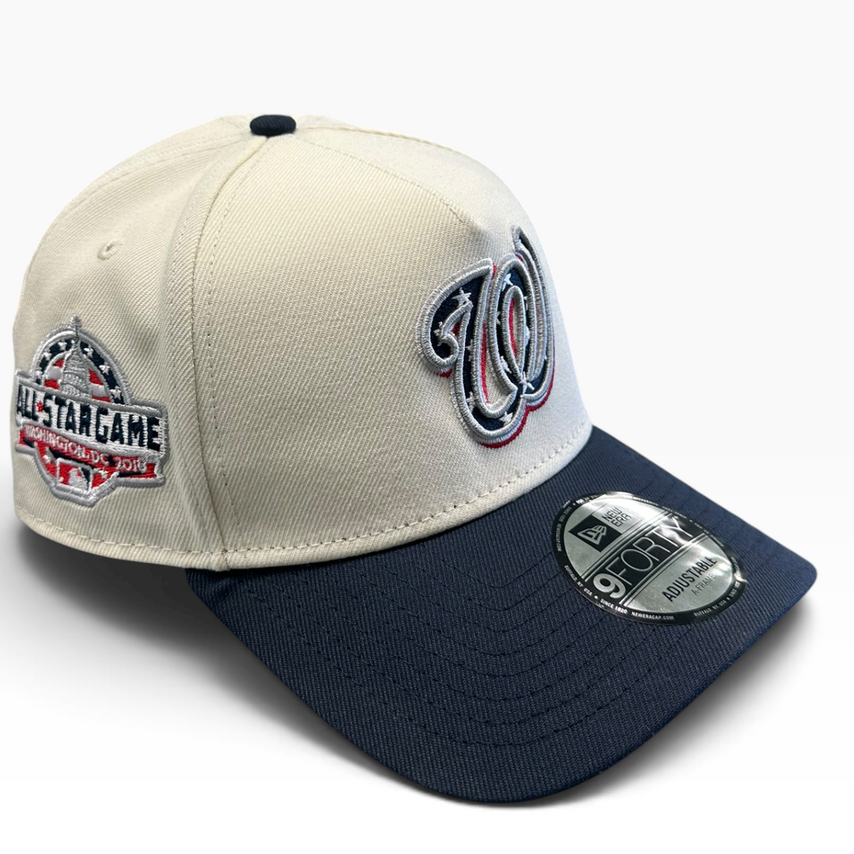 Washington Nationals cream and navy New Era 9FORTY A-Frame adjustable hat - side view