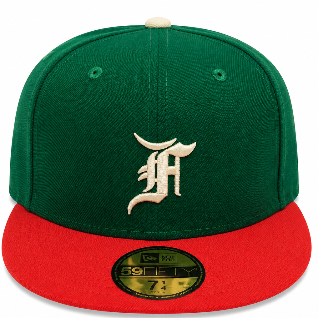Fear of God Essentials Green/Red New Era 59FIFTY fitted hat - front view