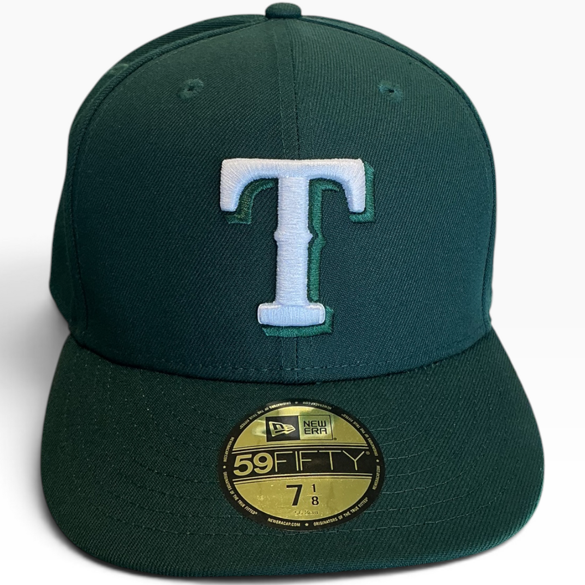 Texas Rangers dark green New Era 59FIFTY fitted hat - front view