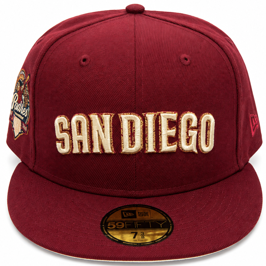 San Diego Padres burgundy New Era 59FIFTY fitted hat - side view