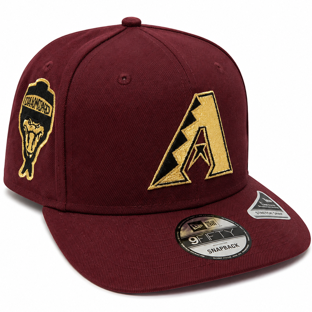 Arizona Diamondbacks burgundy and gold New Era 9FIFTY snapback hat - side view