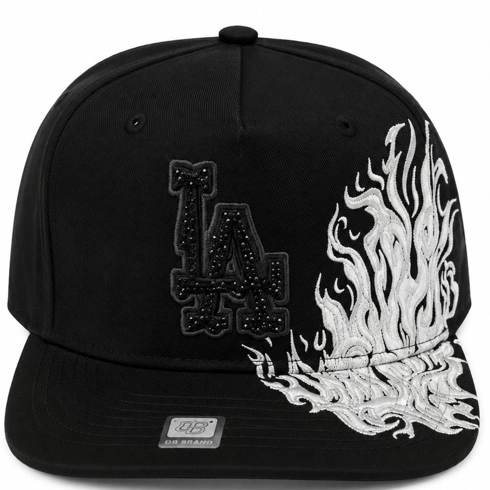 Black LA Flame Snapback Hat – front view