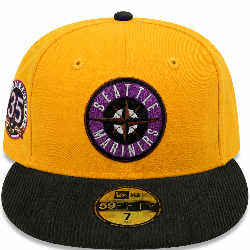 Seattle Mariners Gold/Black/Purple New Era 59FIFTY fitted hat - front view