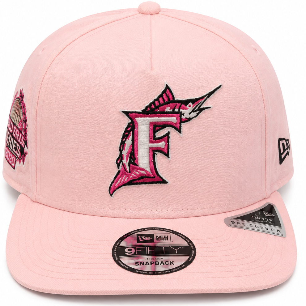 Florida Marlins pink New Era 9FIFTY snapback hat - side view