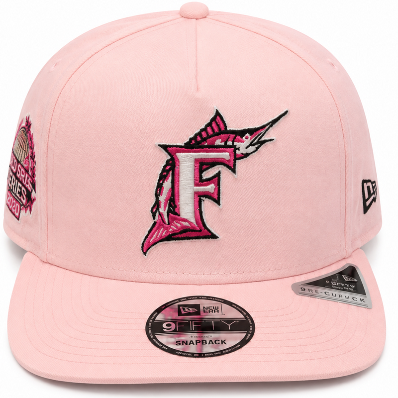 Florida Marlins pink New Era 9FIFTY snapback hat - side view