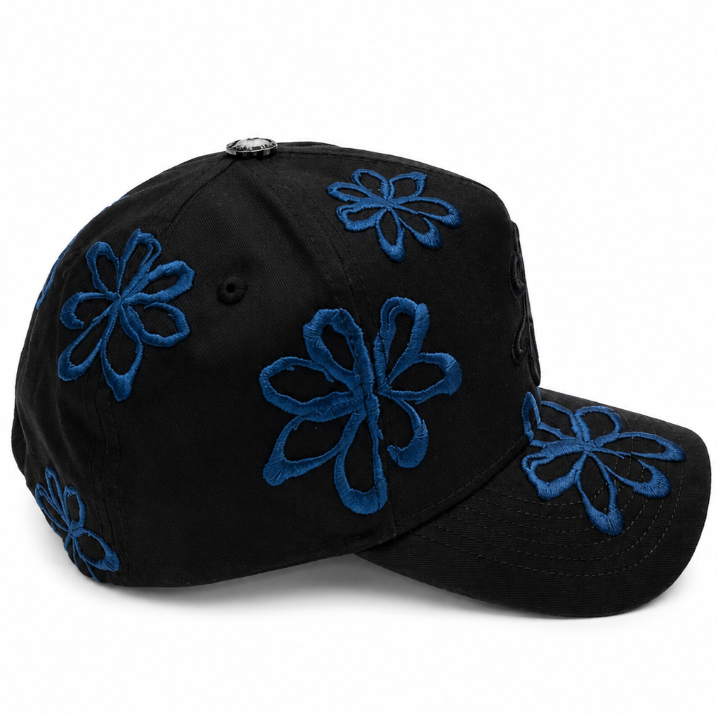 Black and blue LA floral cap - alternate angle