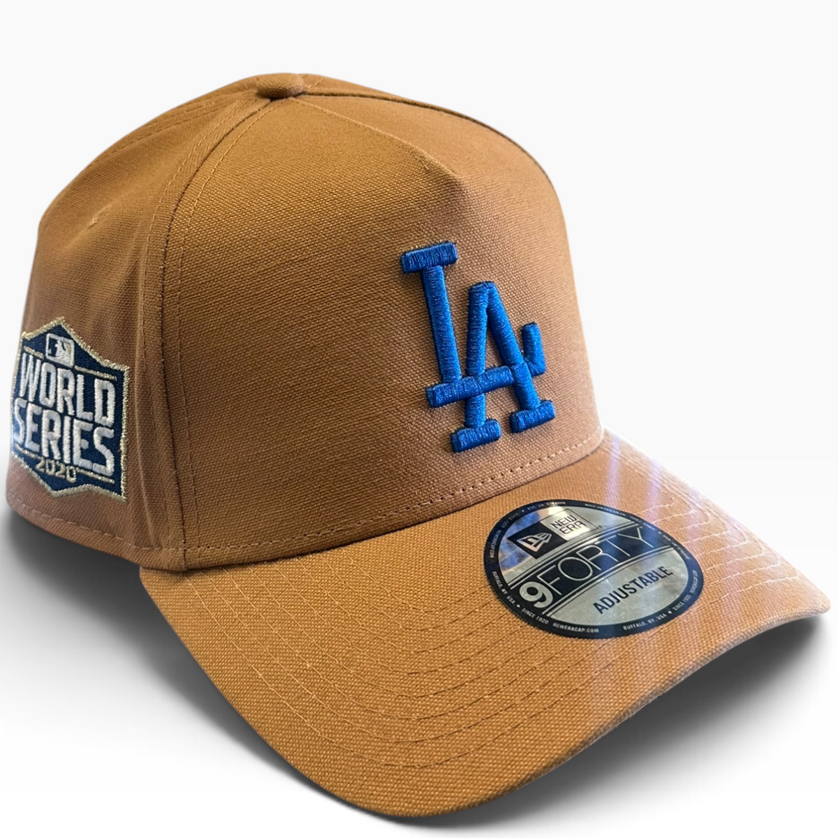 Los Angeles Dodgers Tan & Blue New Era 9FORTY adjustable World Series hat - side view