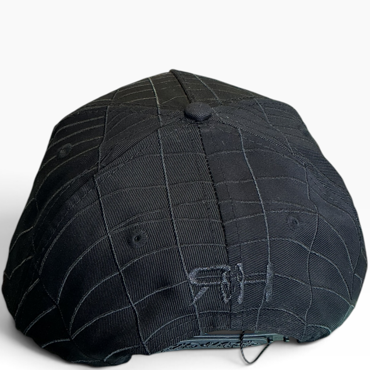 LA spider web hat with embroidered web pattern - side view