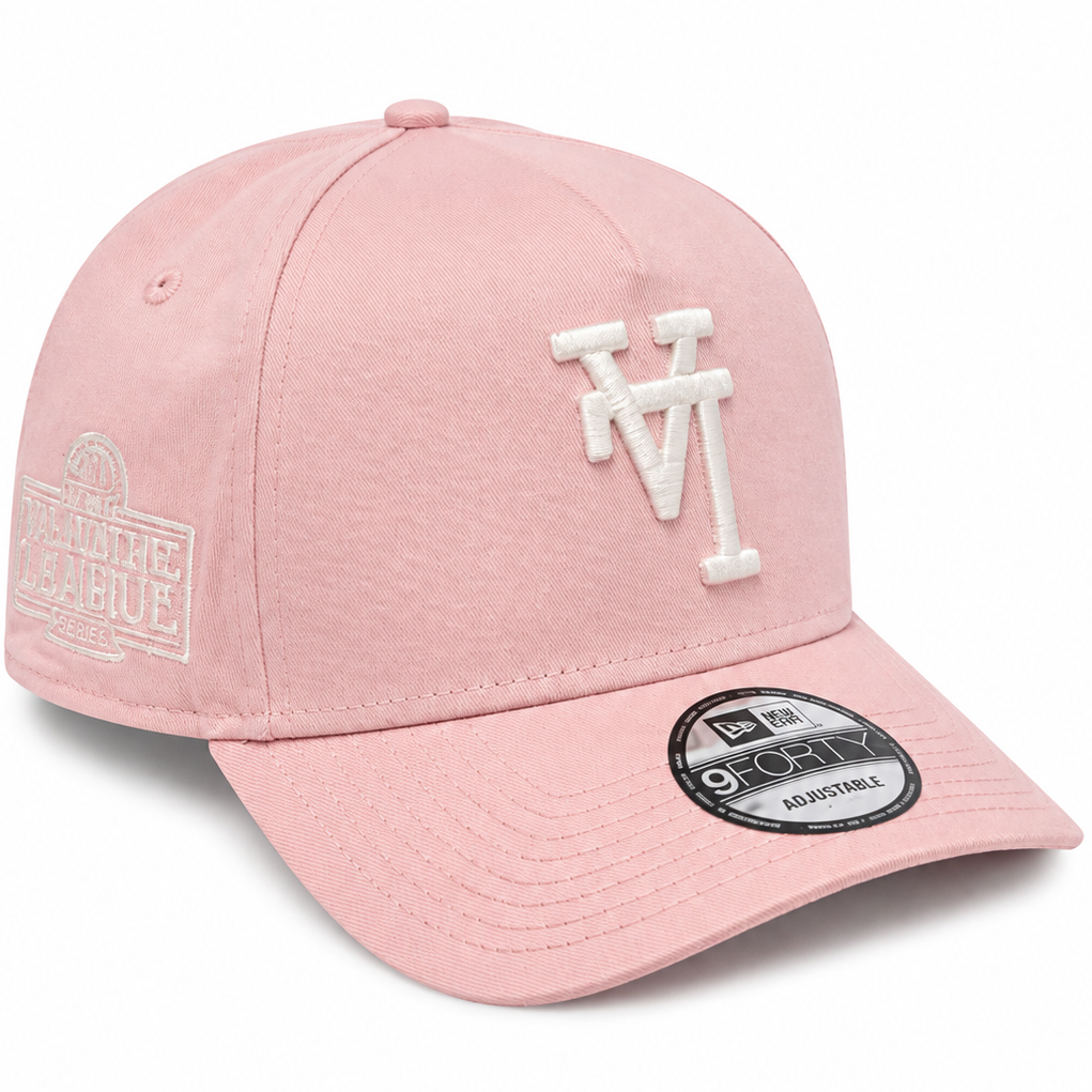 Pink & White New Era 9FORTY A-Frame adjustable hat - side view