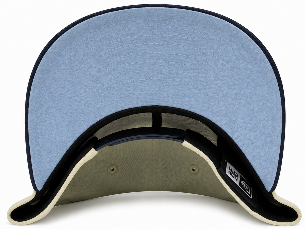 Rooster embroidered khaki & navy New Era 9FIFTY snapback hat - front view
