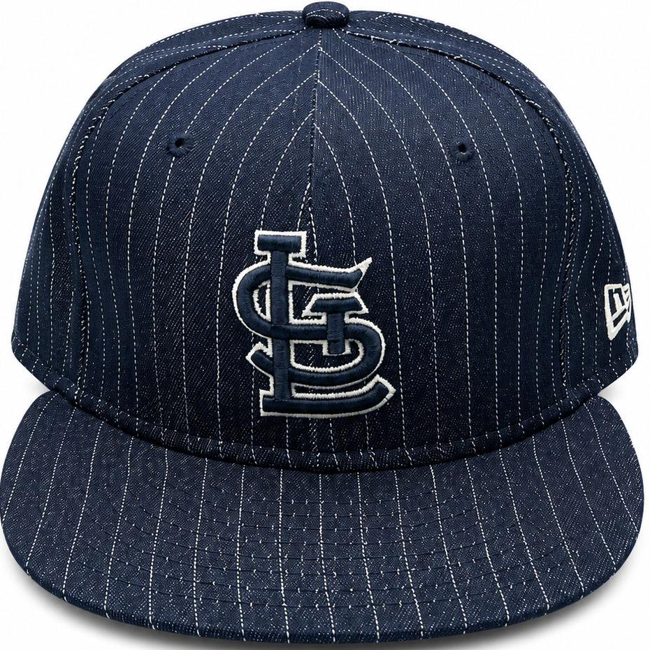 St. Louis Cardinals navy pinstripe New Era 59FIFTY fitted hat - side view