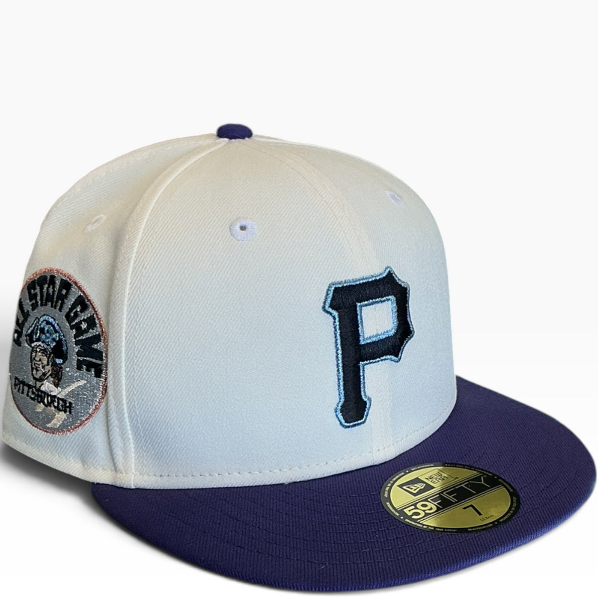 Pittsburgh Pirates Cream & Navy Side Patch New Era 59FIFTY fitted hat - front view