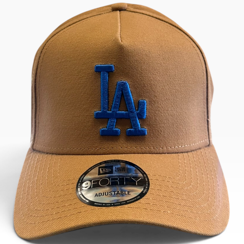 Los Angeles Dodgers Tan & Blue New Era 9FORTY adjustable World Series hat - back view
