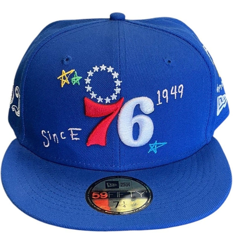 Philadelphia 76ers royal blue New Era 59FIFTY fitted hat - side view
