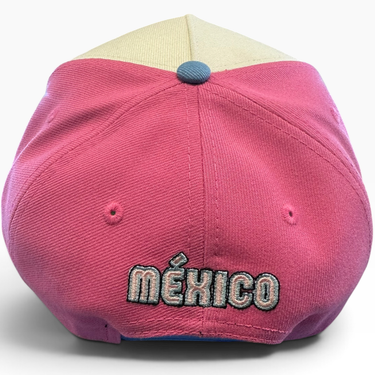 Mexico cream pink and baby blue New Era 9FORTY adjustable hat - front view