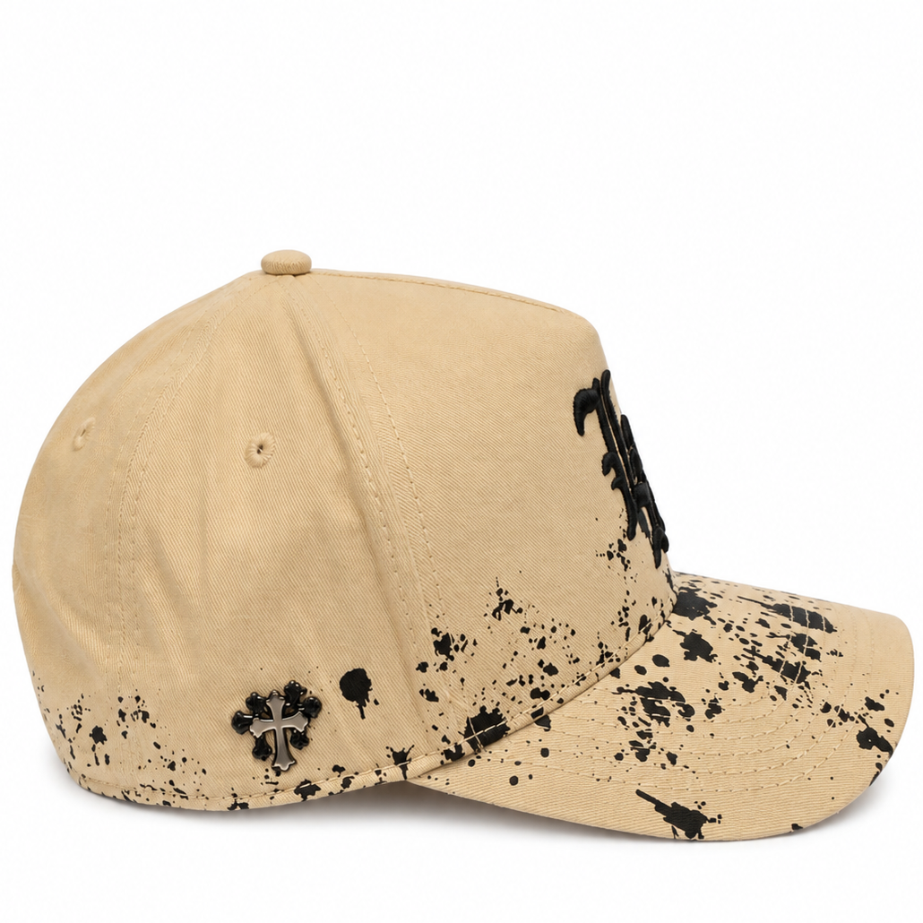 Cash Only LA paint splatter tan snapback - alternate angle
