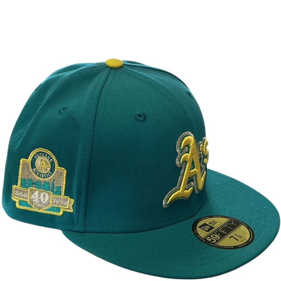 Oakland Athletics green and gold 40th Anniversary New Era 59FIFTY fitted hat - undervisor detail