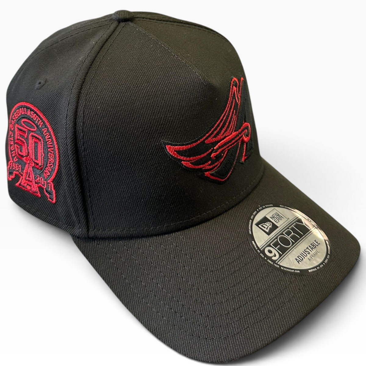 Los Angeles Angels black and red New Era 9FORTY A-Frame adjustable hat - side view