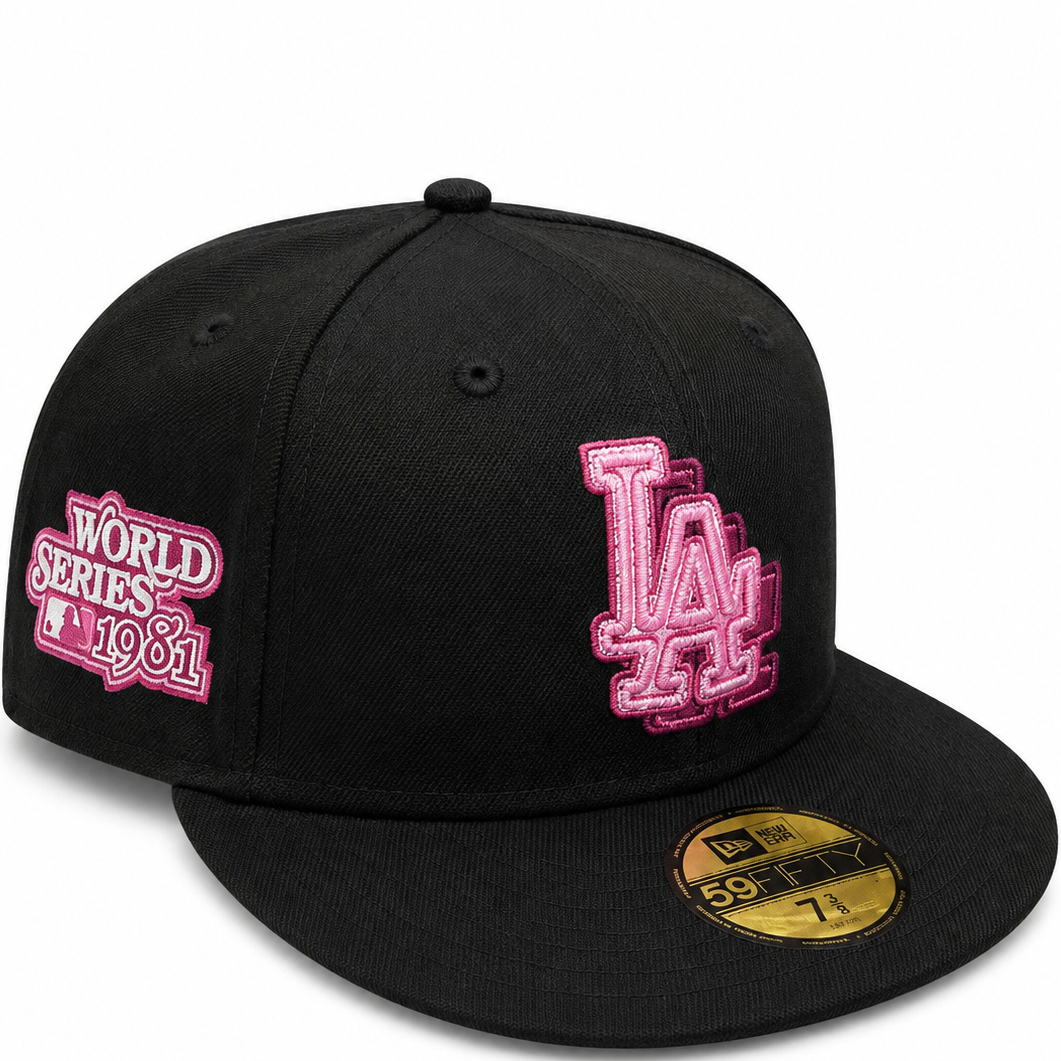 Los Angeles Dodgers black and pink 1981 World Series New Era 59FIFTY fitted hat - side view