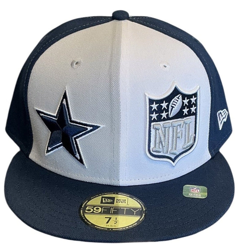 Dallas Cowboys white and navy New Era 59FIFTY fitted hat - side view