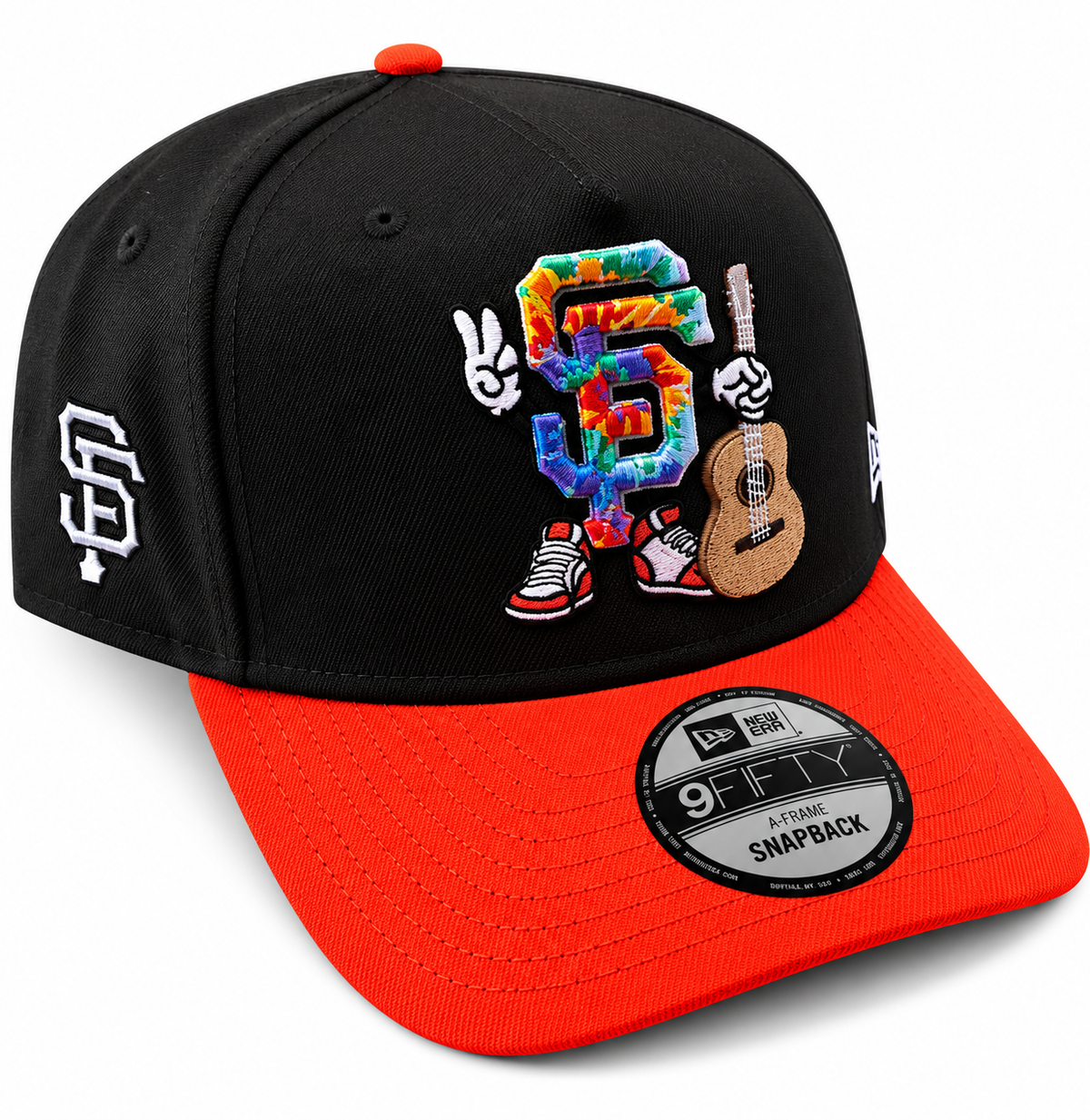 New Era San Francisco Giants black and orange 9FIFTY A-Frame guitar snapback - front view