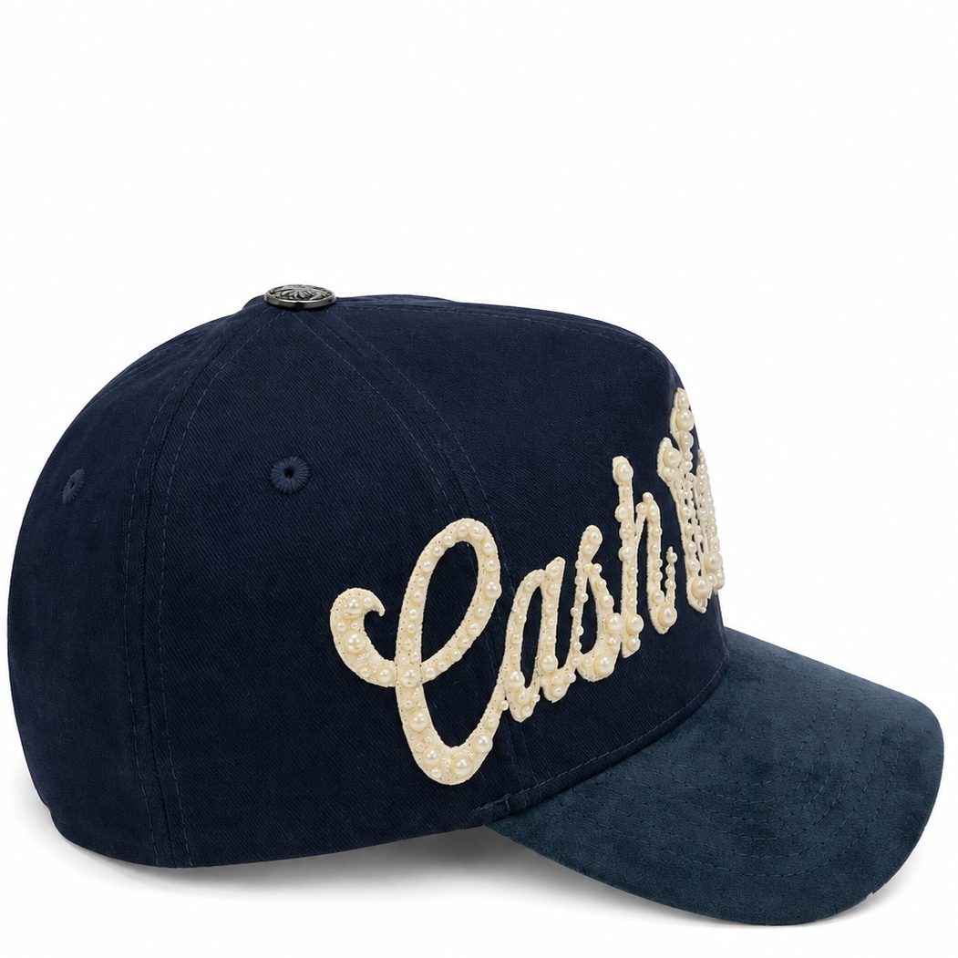 Navy blue Cash Only pearl hat - alternate angle