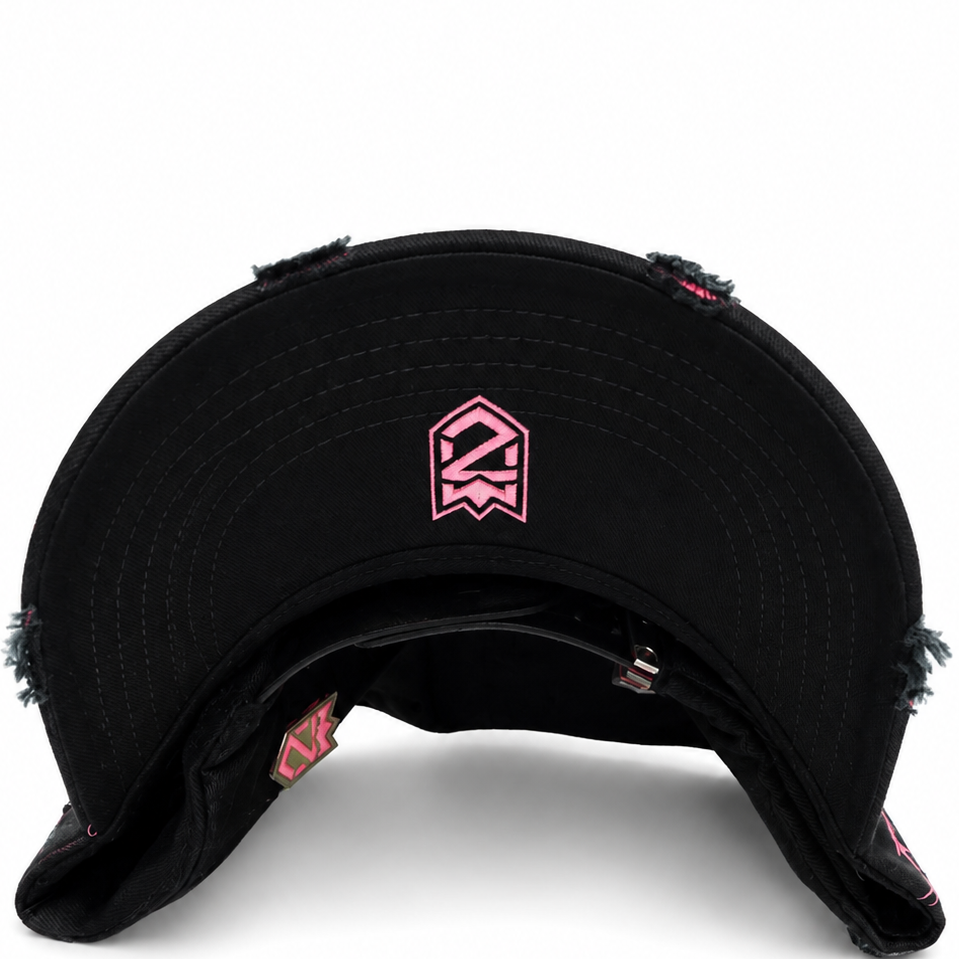 Black and pink cupid heart embroidered cap - front view