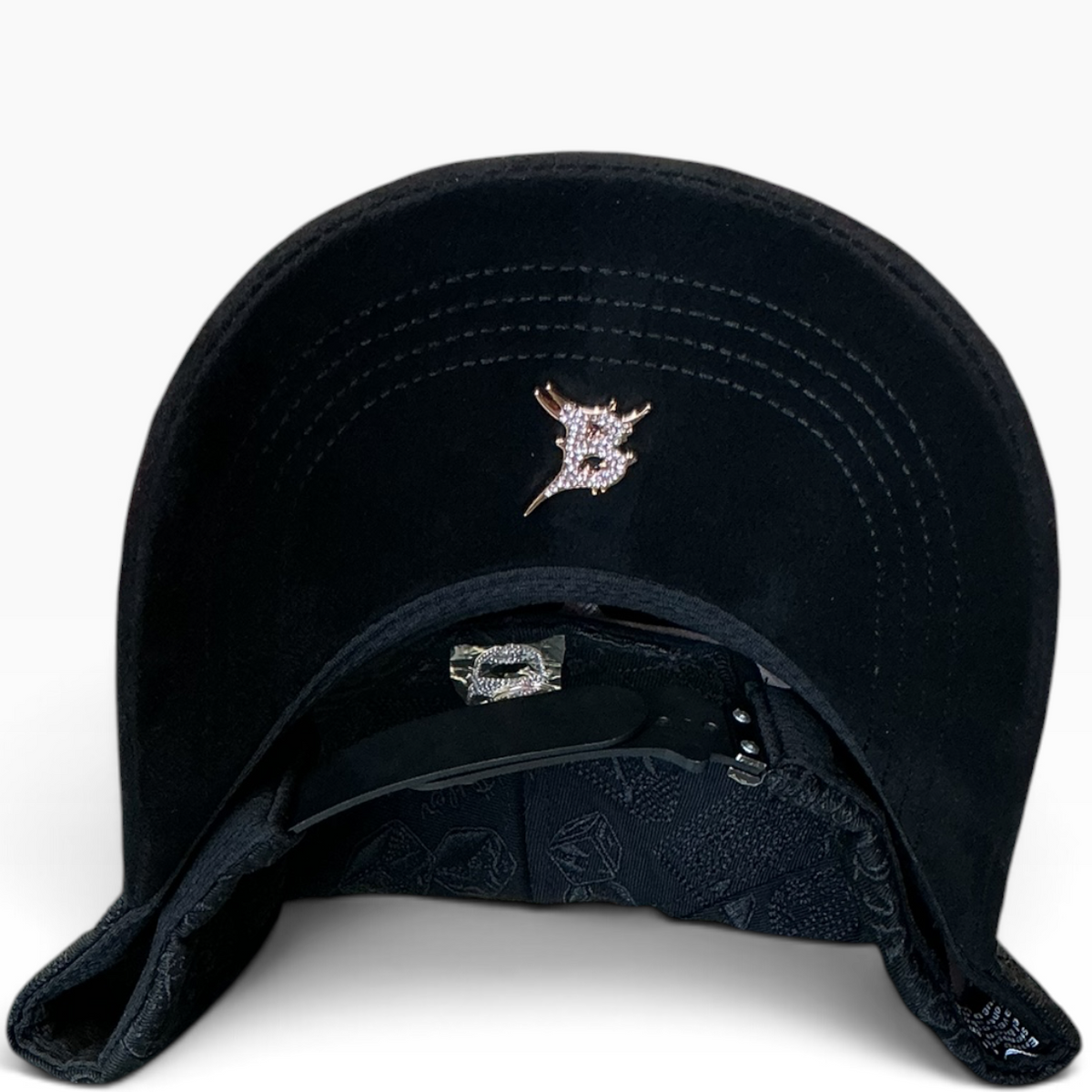 Black rhinestone 77 casino pattern hat - front view