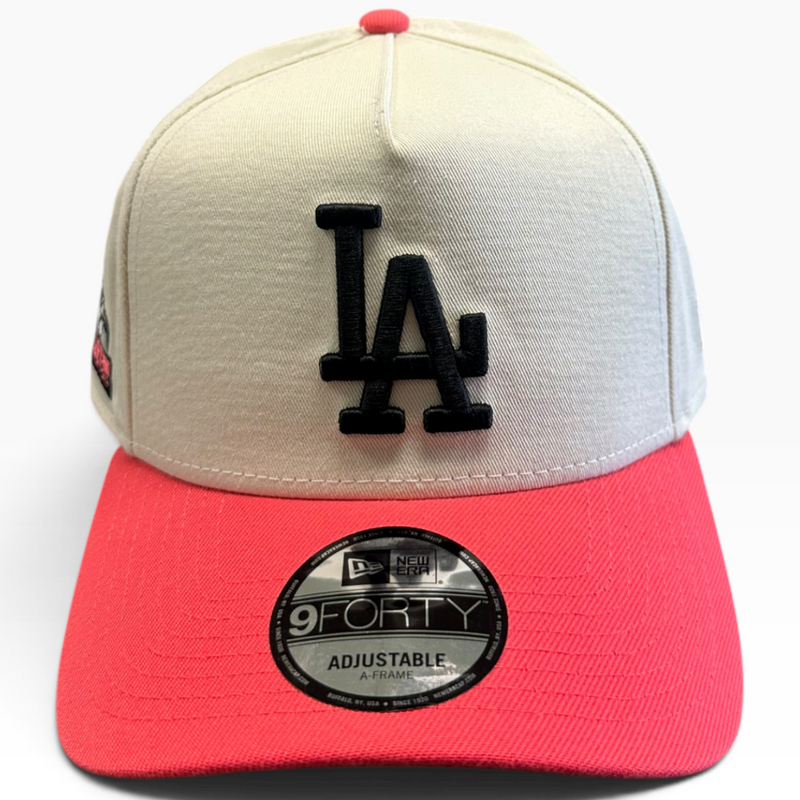 Los Angeles Dodgers cream and red New Era 9FORTY A-Frame adjustable hat - side view