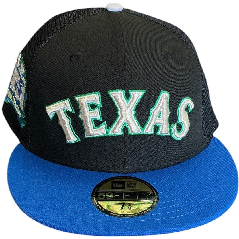 Texas Rangers black and royal blue Final Season New Era 59FIFTY fitted hat - back view
