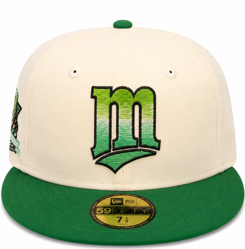 Minnesota Twins cream/green New Era 59FIFTY fitted hat - front view