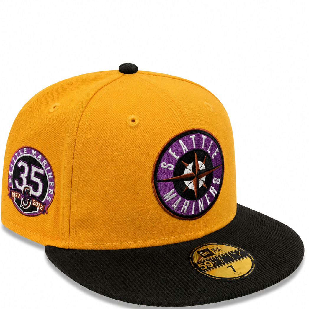 Seattle Mariners Gold/Black/Purple New Era 59FIFTY fitted hat - side view