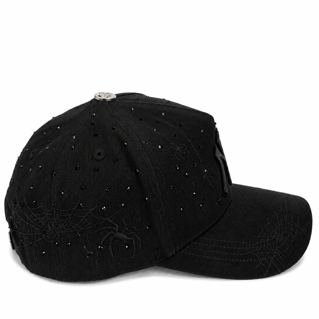 Black NY spiderweb snapback - back view
