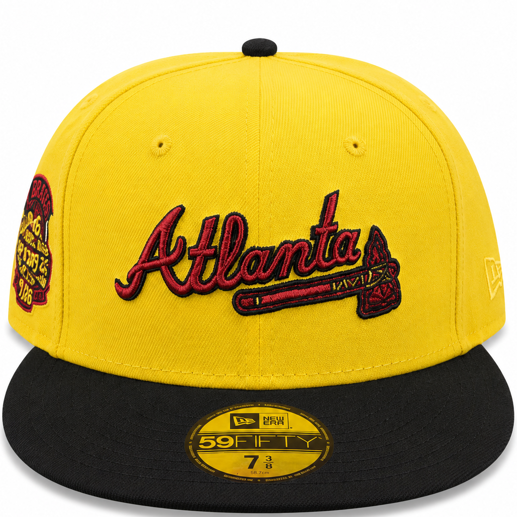 Atlanta Braves Yellow/Black New Era 59FIFTY fitted hat - side view