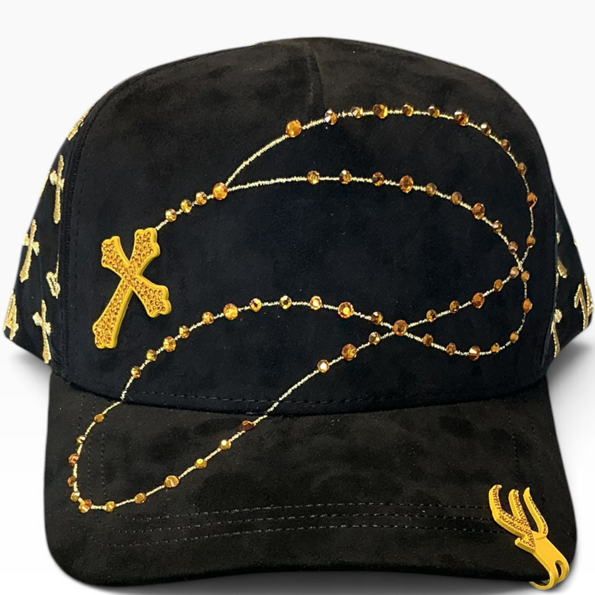 14 gold cross suede snapback - back view