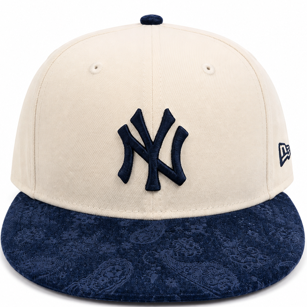 New York Yankees cream and navy paisley New Era 59FIFTY fitted hat - side view