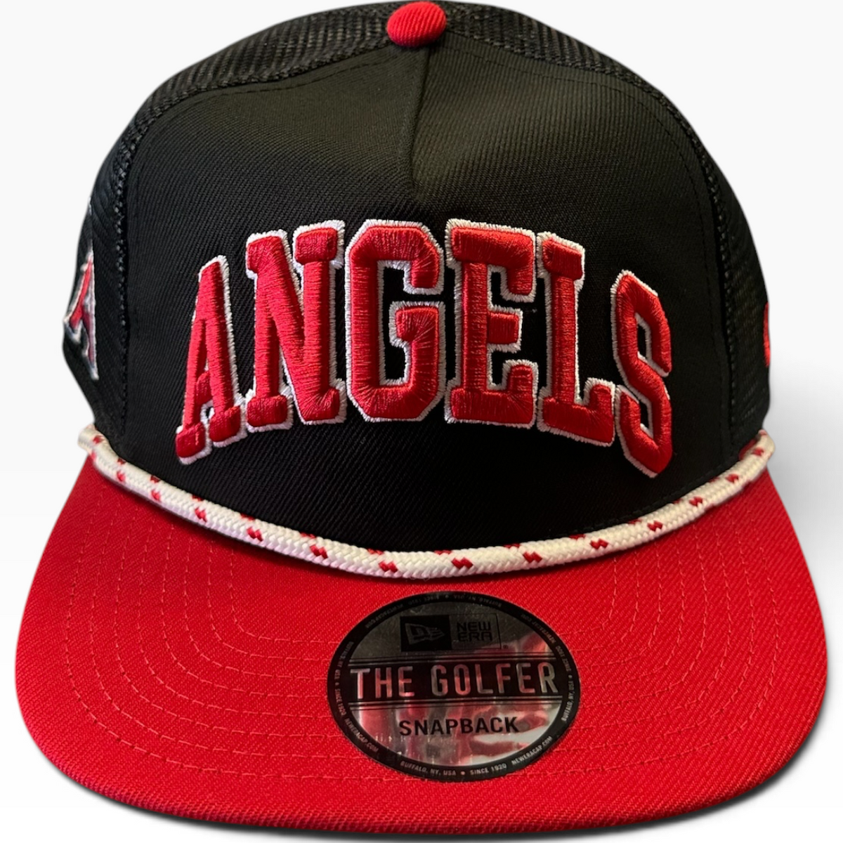 Los Angeles Angels black and red New Era Golfer snapback hat - front view
