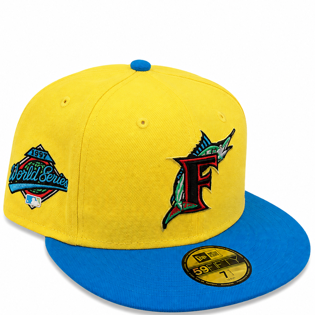 Florida Marlins Yellow/Blue New Era 59FIFTY fitted hat - front view