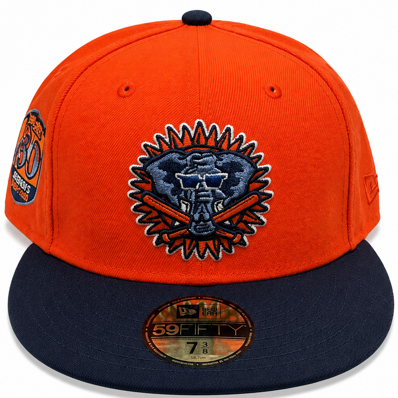 Oakland Athletics orange/navy New Era 59FIFTY fitted hat - side view