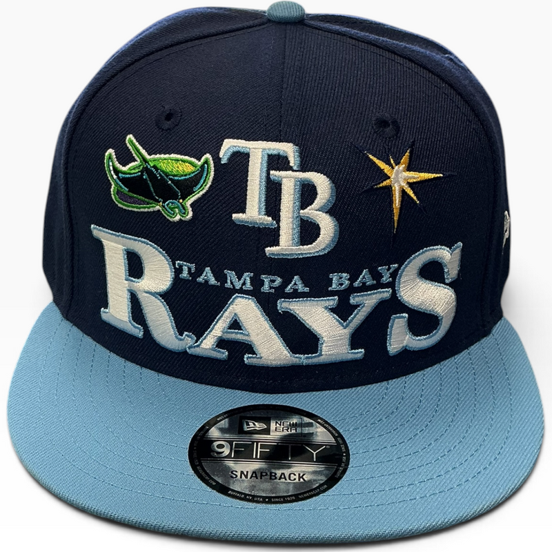 New Era Tampa Bay Rays navy and light blue 9FIFTY snapback hat - front view