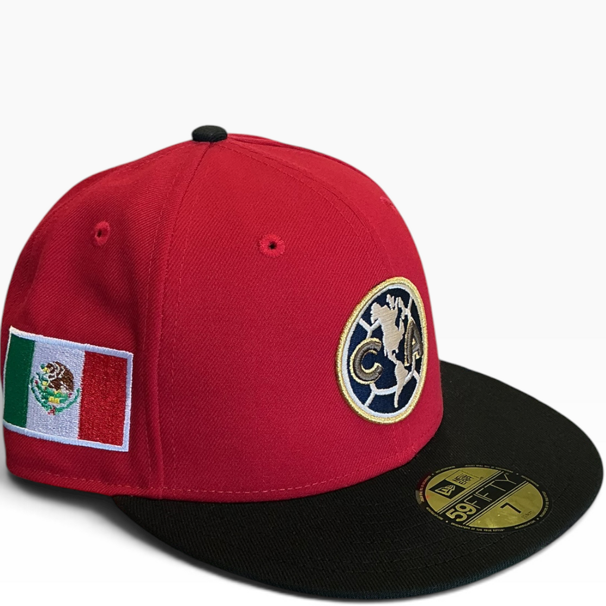 Club América red and black Mexico Flag New Era 59FIFTY fitted hat - side view