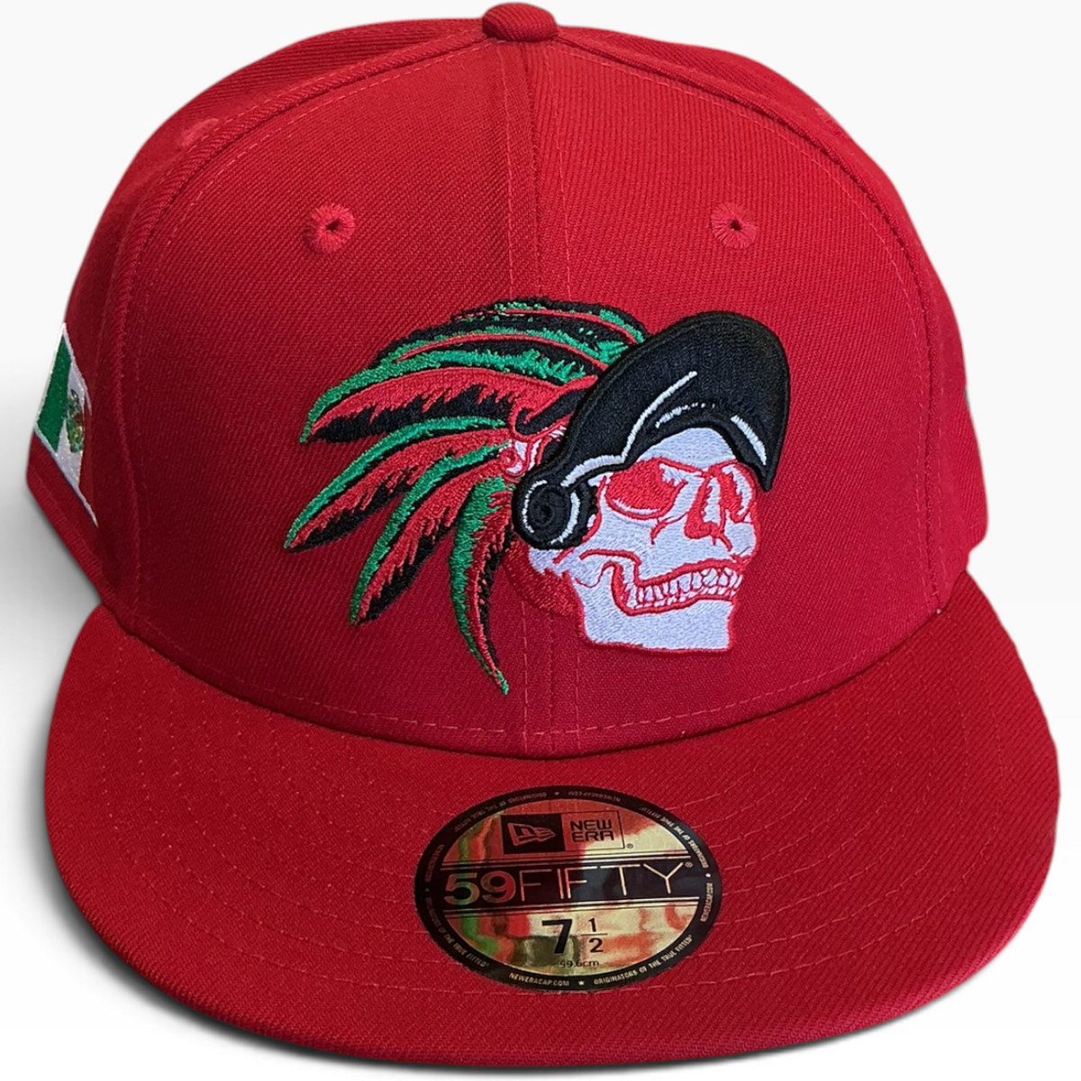 Mexico red Skull Headdress New Era 59FIFTY fitted hat - back view