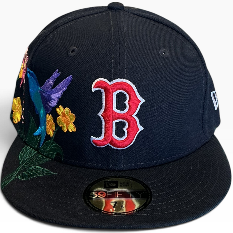Boston Red Sox Floral Hummingbird Navy New Era 59FIFTY fitted hat - side view