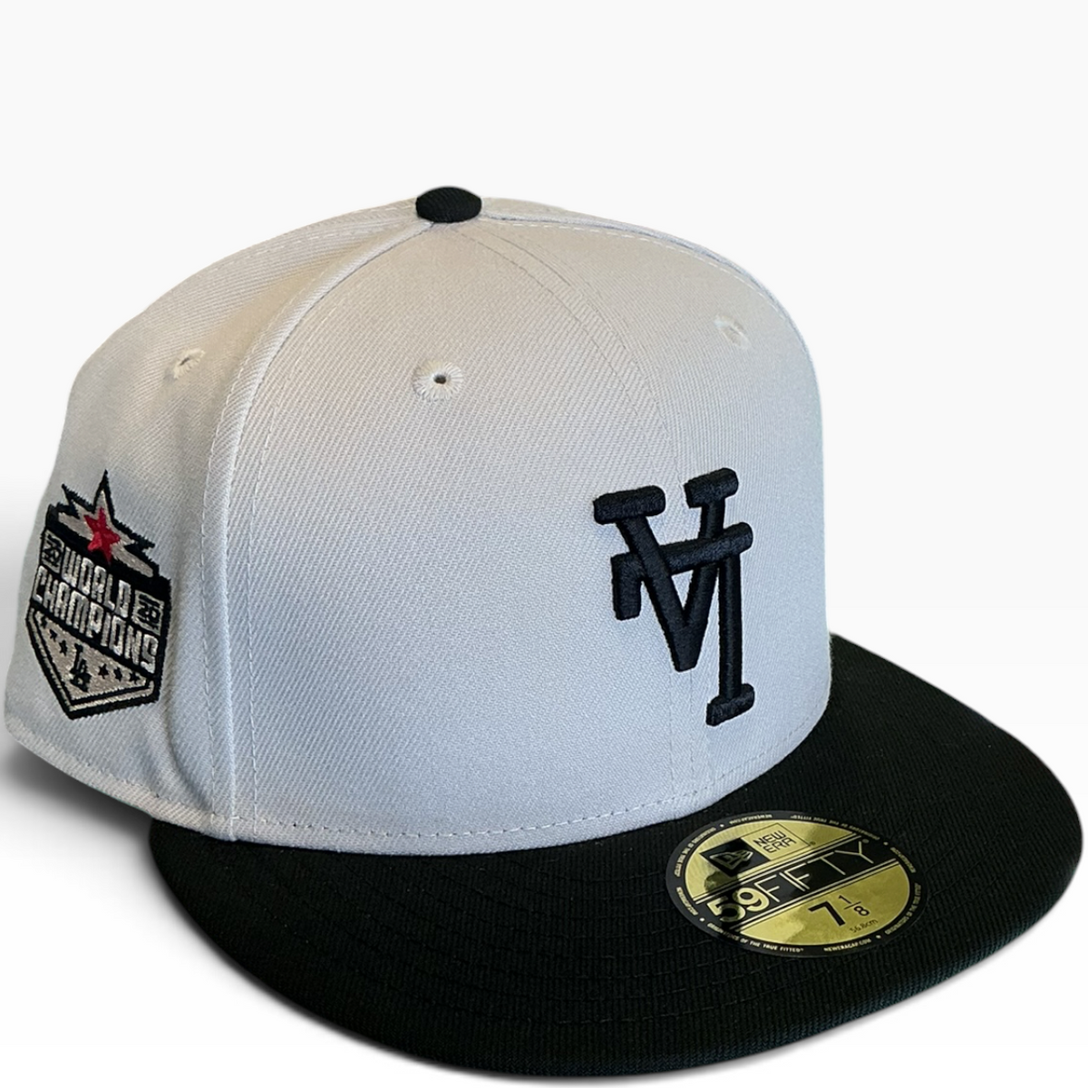 Los Angeles Dodgers White/Black New Era 59FIFTY fitted hat - back view