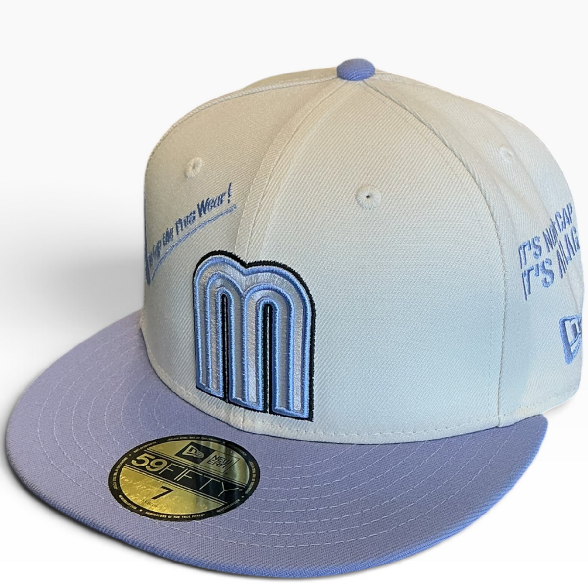 Heritage M Cream & Lavender New Era 59FIFTY fitted hat - side view