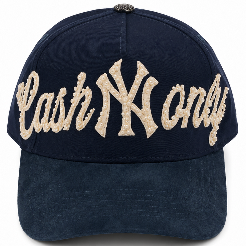 Navy Blue Cash Only Pearl Hat – front view